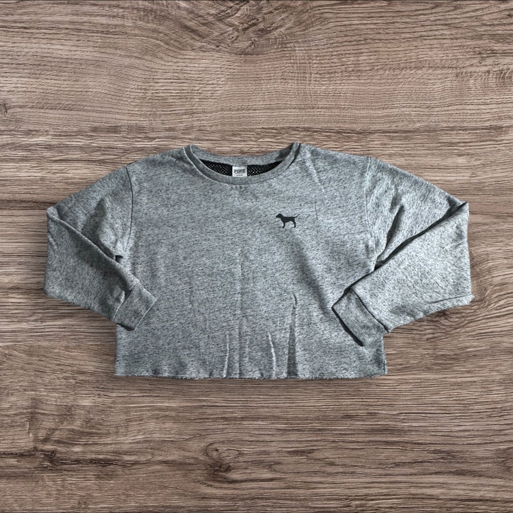 PINK Victoria's Secret Gray Cropped Sweatshirt ‼️Small Stain on Sleeve‼️